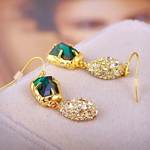 ALEXIS BITTAR Double Drop Mismatched Green Crystal Dangle Earrings - Picture 8 of 12